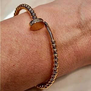 Gold Plated Beaded Nail Screw Tack Bangle Bracelet